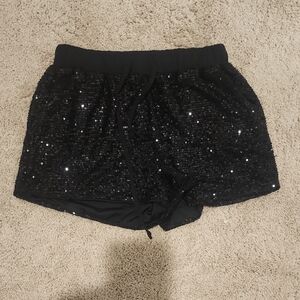 Elegant Black Sequin Athletic Shorts